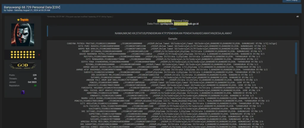 ScreenShot Banyuwangi Data Leak: 68K Personal Records Exposed – What’s Next?